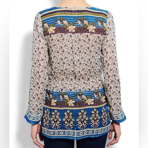 💥LAST CALL💥LUCKY BRAND Boho Purple Blue Peasant Semi-Sheer Tunic Top Sz L Blouse - Picture 4 of 9